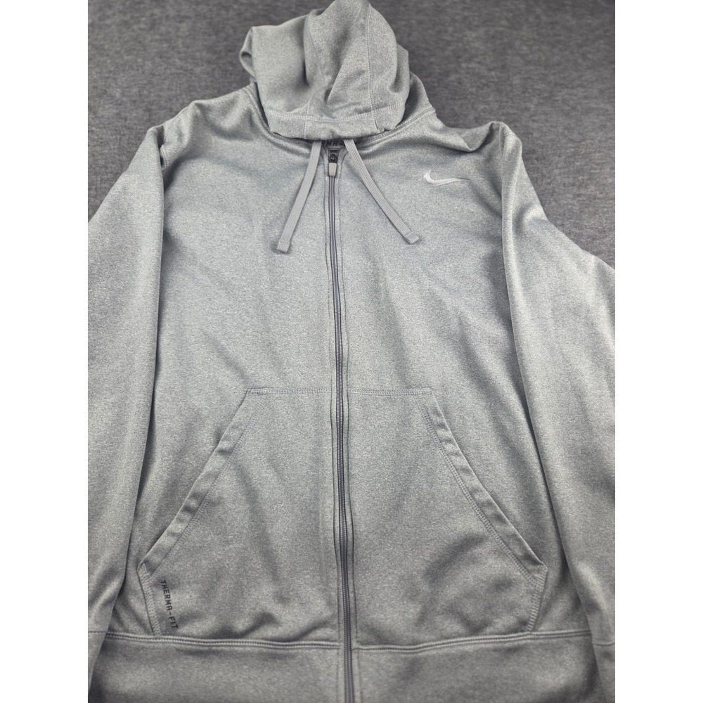 Nike Hoodie Mens XL Grey Therma-FIT Full Zip Sweatshirt Fleece Activewear
